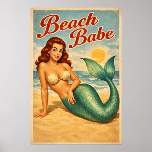 Beach Babe Pin-Up Mermaid - Retro Coastal Life Art Poster (Vorne)