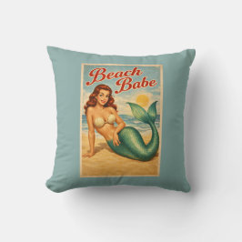 Beach Babe Pin-Up Mermaid Retro Coastal Life Blue Kissen