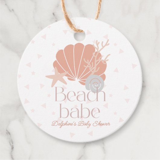 Beach Babe Seashell Pink Girl Baby Shower Geschenkanhänger (Vorderseite)