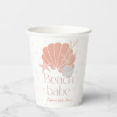 Beach Babe Seashell Pink Girl Baby Shower Pappbecher (Rückseite)