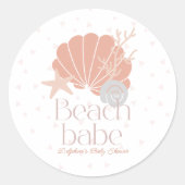 Beach Babe Seashell Pink Girl Baby Shower Runder Aufkleber (Vorderseite)