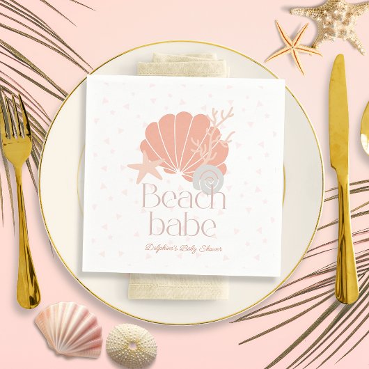 Beach Babe Seashell Pink Girl Baby Shower Serviette