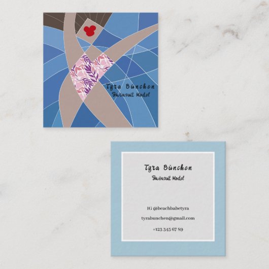 Beach Babe Swimsuit Model Business Card Quadratische Visitenkarte (Vorne/Hinten)