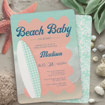 Beach Baby an Bord Coral Mint Gingham Baby Shower