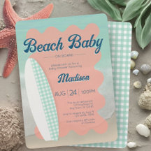 Beach Baby an Bord Coral Mint Gingham Baby Shower