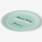 Beach Baby an Bord Navy Mint Gingham Baby Dusche Pappteller (Schrägansicht)