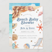 Beach Baby Baby Babydusche Einladung Wasserfarbe (Vorne/Hinten)