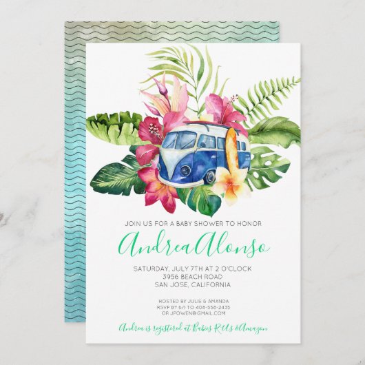 Beach Baby Boy Tropical Baby Dusche Einladung (Vorne/Hinten)