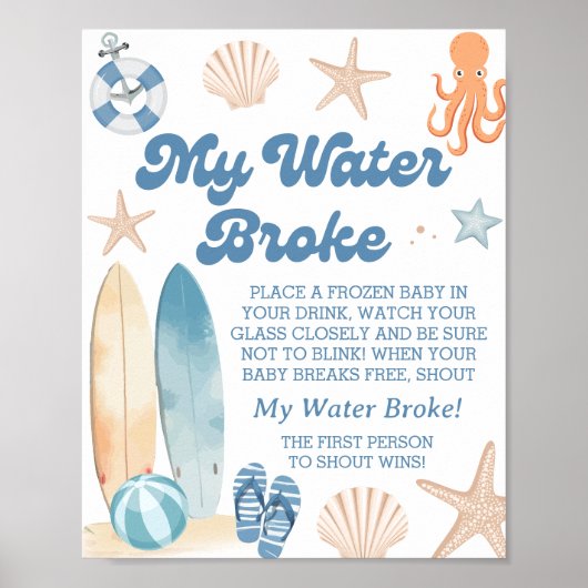 Beach Baby Dusche mein Wasser Broke Spiel Poster (Vorne)