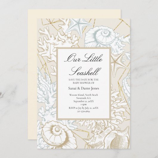 Beach Baby Dusche Seashell Nautical Ocean Save The Date (Vorne/Hinten)