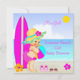 Beach Baby Duschmädchen Pink Aquamarin Blue Sunhat Einladung
