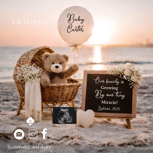 beach baby reveal pregnancy announcement card ankündigung