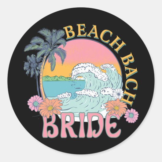 Beach Bach Bride Bridesmaid Retro Summer Bachelore Runder Aufkleber (Vorderseite)