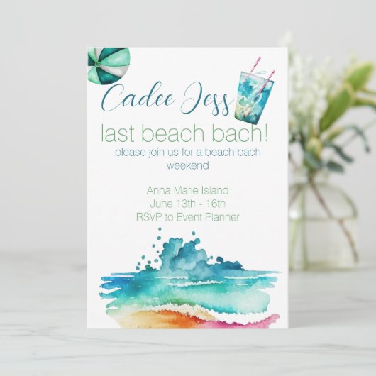 Beach Bach Party Einladung (Stehend Vorderseite)