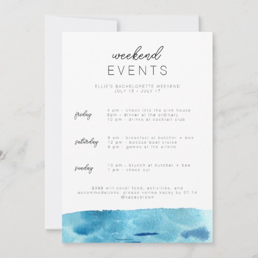 Beach Bachelorette Einladung & Tour (Rückseite)