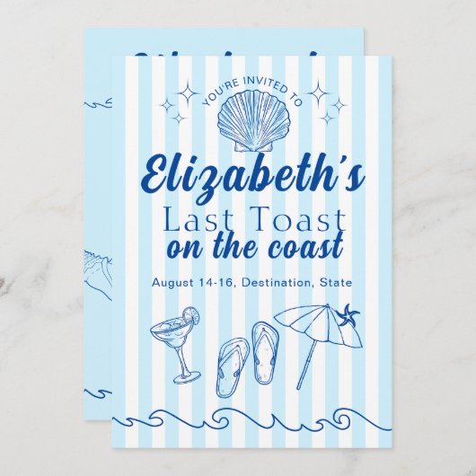 Beach Bachelorette Letzten Toast am Party der Küst Einladung (Vorne/Hinten)