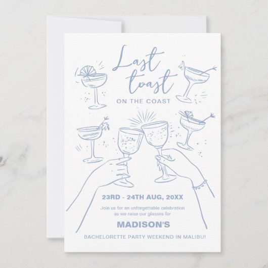 Beach Bachelorette Letzten Toast an der Küste Einladung (Vorderseite)