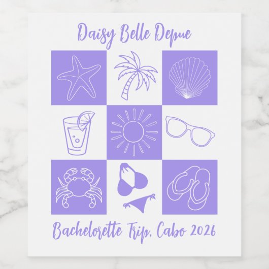 Beach Bachelorette Lila Weinetikett (Einzelnes Label)