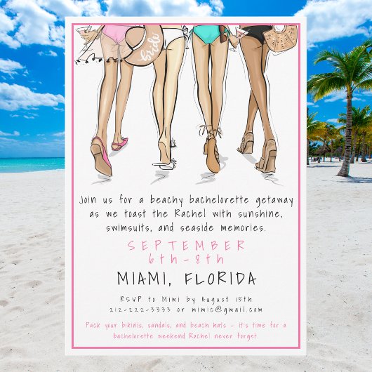 Beach Bachelorette Party Destination Bride Squad  Einladung