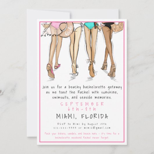 Beach Bachelorette Party Destination Bride Squad Einladung (Vorderseite)