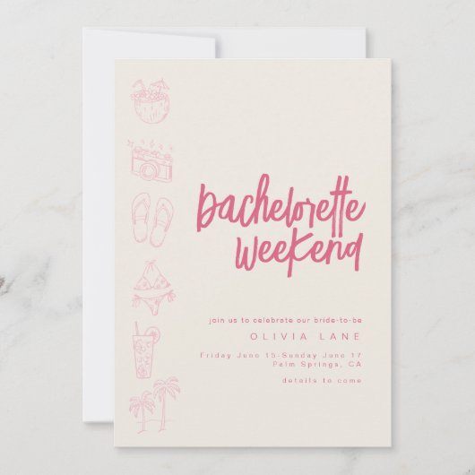 Beach Bachelorette Weekend Einladung und Zeitplan (Vorderseite)