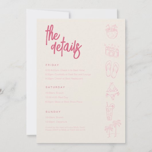 Beach Bachelorette Weekend Einladung und Zeitplan (Rückseite)