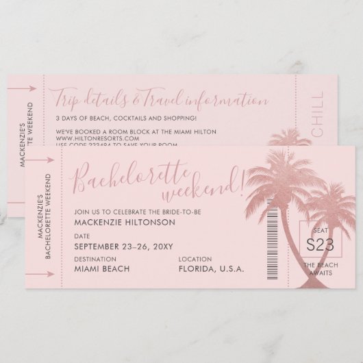 Beach Bachelorette Wochenende Boarding Ticket (Vorne/Hinten)