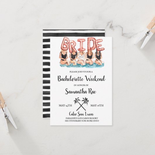 Beach Bachelorette Wochenende Einladung Poolside B (Vorderseite/Rückseite Beispiel)