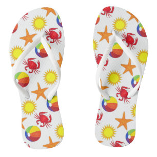 Beach Ball Crab Sunshine Sun Starfish Beach Print Badesandalen