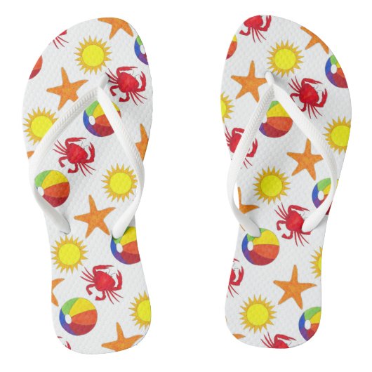 Beach Ball Crab Sunshine Sun Starfish Beach Print Badesandalen (Fußbett)