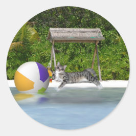 Beach Ball Kitty Runder Aufkleber