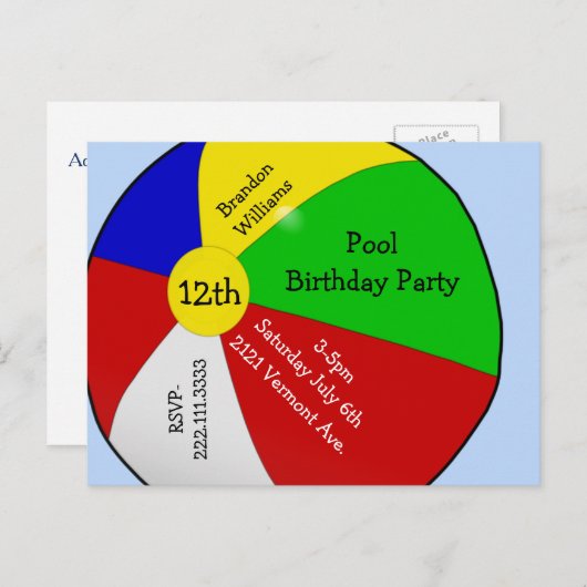 Beach Ball Party Einladung Post Card (Vorne/Hinten)