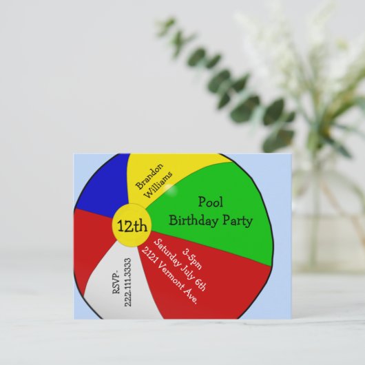 Beach Ball Party Einladung Post Card (Stehend Vorderseite)