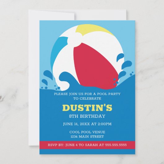 Beach Ball Pool Einladung der Kinder zum Geburtsta (Vorderseite)