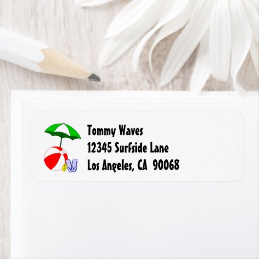 Beach Ball Pool Umbrett Custom Address Label (Insitu)