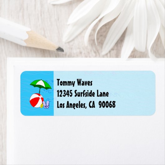Beach Ball Pool Umbrett Custom Address Label (Insitu)