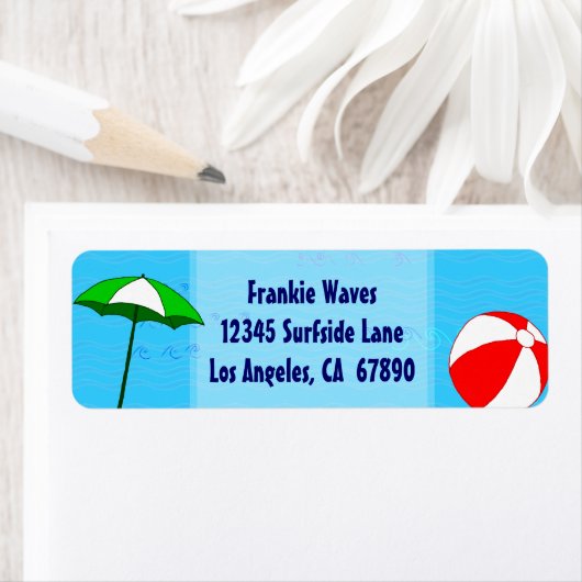 Beach Ball Pool Umbrett Custom Address Label (Insitu)