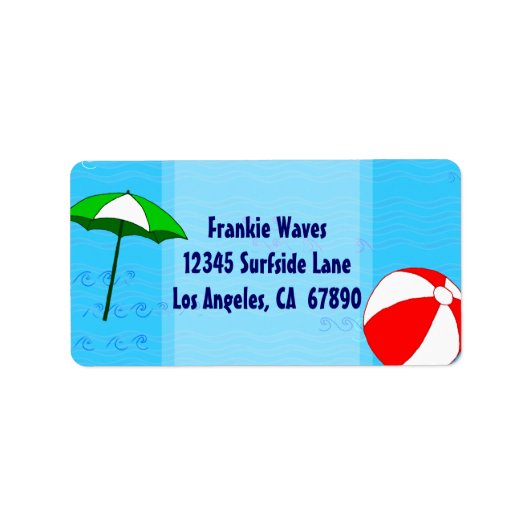 Beach Ball Pool Umbrett Custom Address Label Adressaufkleber (Vorne)