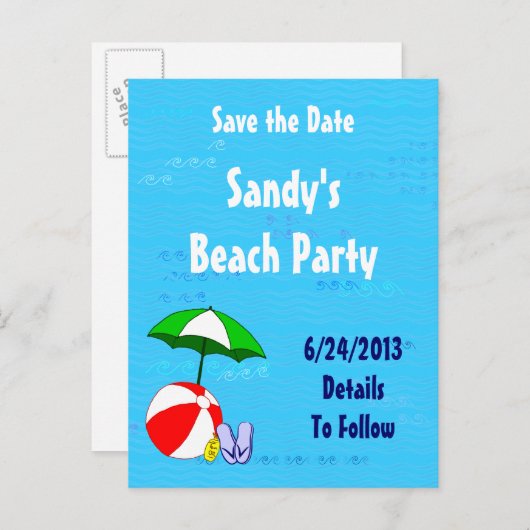 Beach Ball Save the Date Postkarte (Vorne/Hinten)