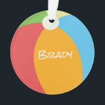 Beach Ball Sommerferien Ornament<br><div class="desc">Classic Beach Ball in Blau, Orange, Gelb, Grün mit individuelle Name vorne in Weiß, individueller FAMILIENNAME, Lage auf der Rückseite. Einfach zu personalisieren, um Ihre eigenen zu machen. Fun Travel / Beach Souvenir, Family Keepake, Wiedersehen Gefallen für alle in Anwesenheit. Eine große Überraschung für die Ferien auch. Mix und Match...</div>