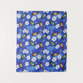 Beach Bar Tropical Palms und Bierflaschen Blue Wandteppich