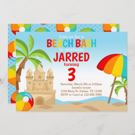 Beach Bash Geburtstagsparty Einladung (Vorne/Hinten)