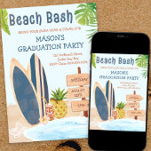 Beach Bash Graduation Party Surfboard Einladung