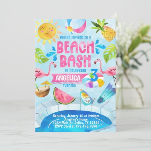 Beach Bash Pool Party Geburtstag Einladung (Stehend Vorderseite)