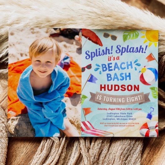 Beach Bash Summer Boy Birthday Foto Einladung