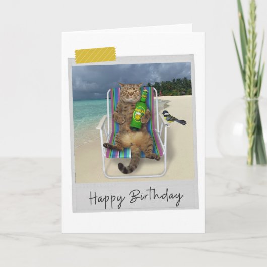 Beach Beer Cat Funny Birthday Card Karte (Vorderseite)