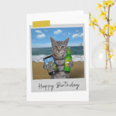 Beach Beer Tabby Cat Funny Birthday Card Karte (Gelbe Blume)