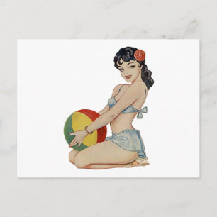 Beach Belle - Vintage Pin-Up Mädchen Postkarte