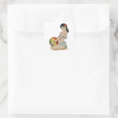 Beach Belle - Vintages Button-Up Girl Quadratischer Aufkleber (Tasche)