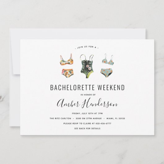 Beach Bikini Bachelorette Itinerary Einladung (Vorderseite)